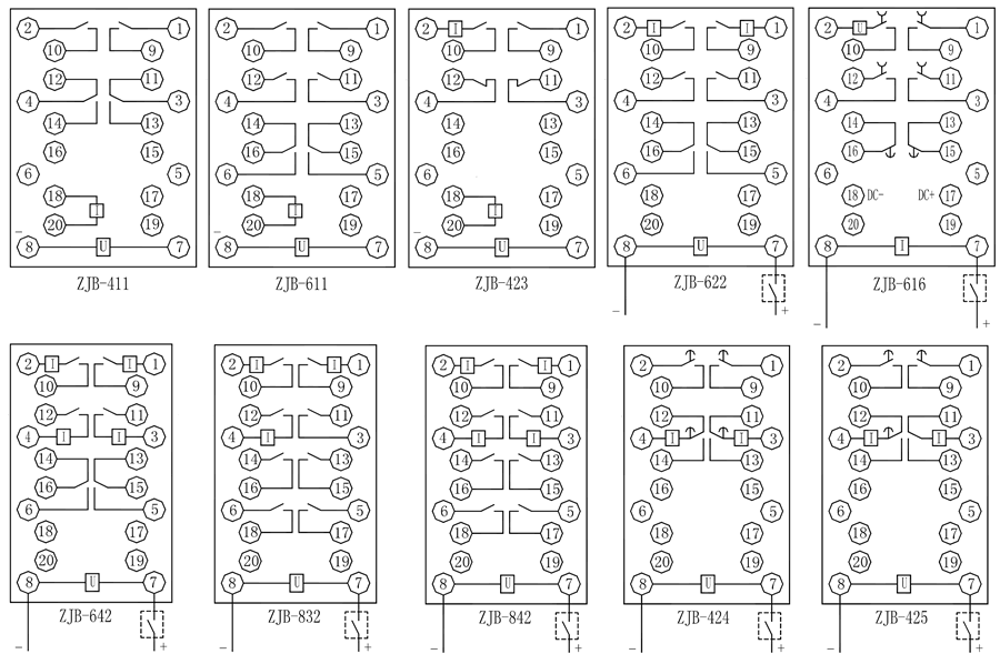 ZJB-612保持中間繼電器內部接線圖