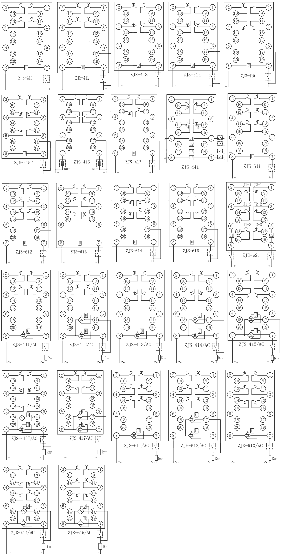 ZJS-415保持中間繼電器內部接線圖