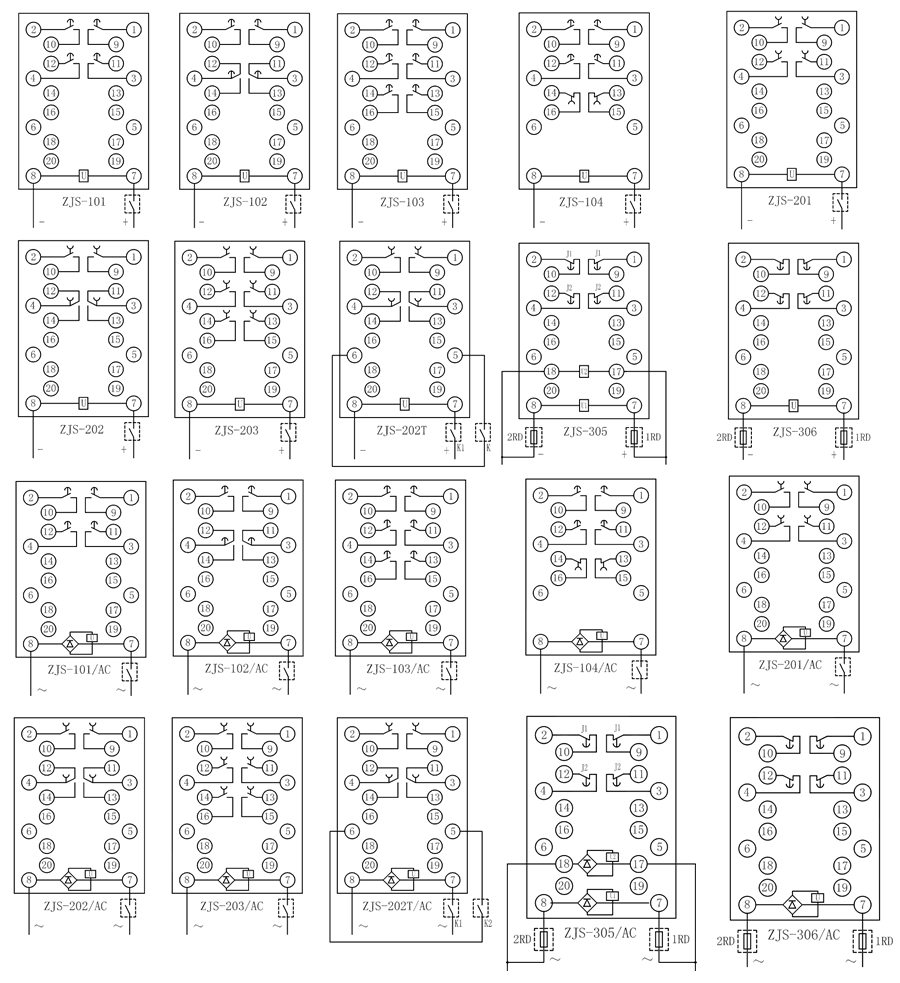 ZJS-231/AC延時中間繼電器內部接線圖