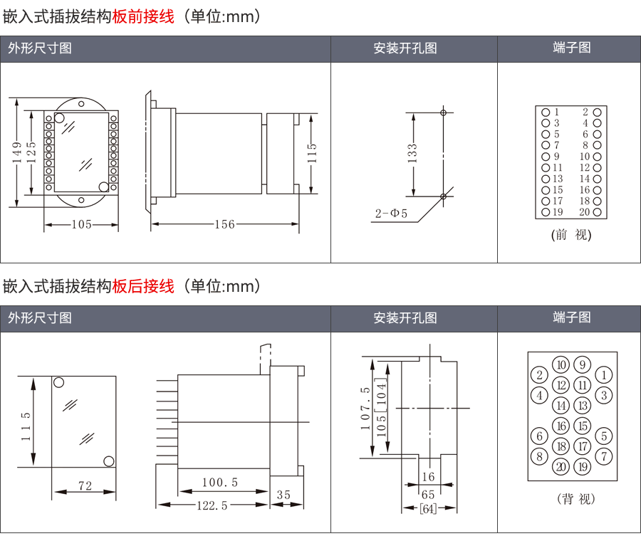 RL-30嵌入式插拔結(jié)構(gòu)外形及接線方式