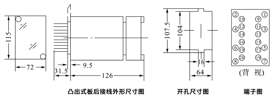 DZS-254凸出式板后接線安裝尺寸圖